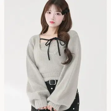 미사용 새상품 다리치 아지메 레이어드 니트탑 그레이