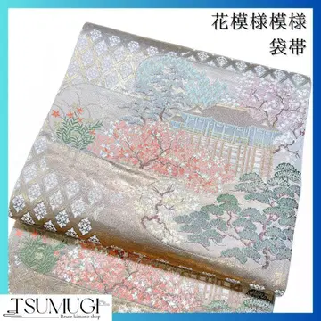 후쿠로 오비 사찰 꽃 마름모 무늬 기모노 014w