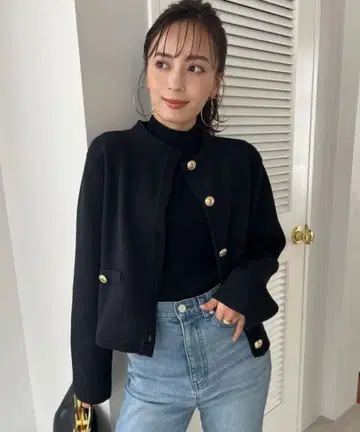 [ anuans ] 오리지널 버튼 노카라 니트 자켓