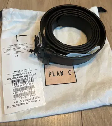 PLAN C 블랙 가죽 벨트 약 135cm