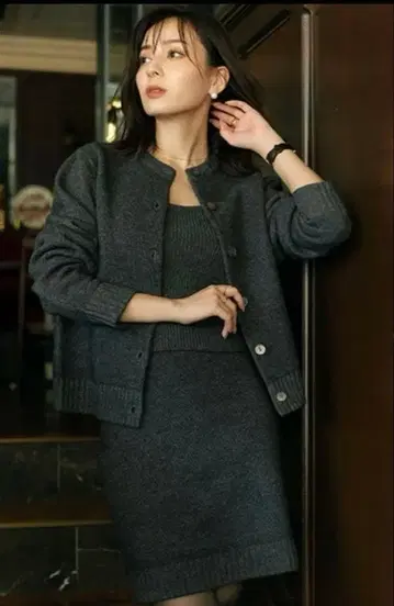 anuans 울 카포크 니트 세트 (그레이)