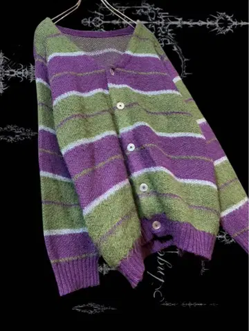 좋은 배색 y2k 모헤어 터치 빈티지 보더 가디건 스트릿