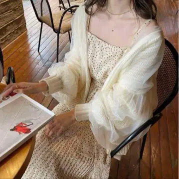 NICE CLAUP 튤 레이어드 롱 가디건 니트 가디건