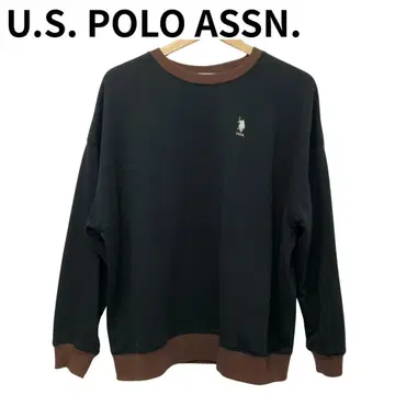 유에스플로어슨 크루넥 트레이닝복 로고 자수 배색 디자인 블랙 브라운