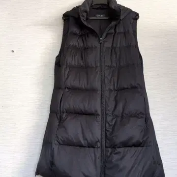 블랙 다운 베스트 후드 부착 롱