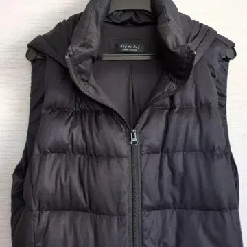 롱 다운 베스트 블랙 LL 후드 부착