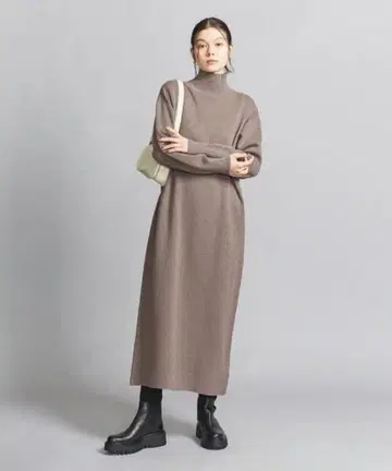 BEAUTY&YOUTH 밀라노 리브 터틀넥 니트 원피스 모카 M