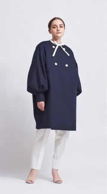 yori 더블 퍼프 슬리브 코트 네이비