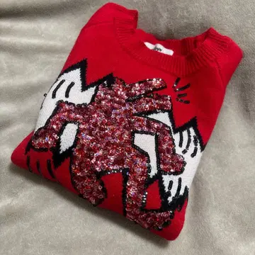 pl@yer NEW YORK 니트player 빨간색 레드 스팽글