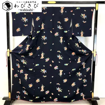 코몬 형염 꽃 무늬 크레이프 원단 청갈색 톨 사이즈 K-5149