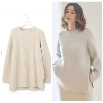 최근 모델 23구 울 캐시미어 블렌드 벌키 튜닉 니트 베이지