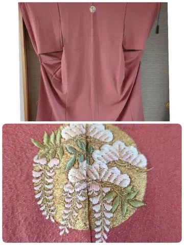 [이중 기모노] 세련된 문양 자수 부착 순수 실크 기모노