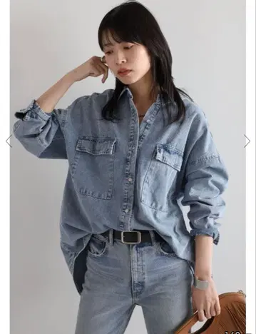 [ 미사용 ] 봉쥬르 사간 실버 버튼 오버 사이즈 8oz 데님 셔츠