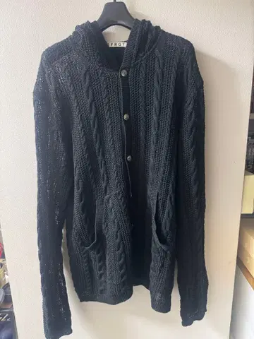 nvrfrgt 세미 시어 케이블 니트 버튼 업 후디