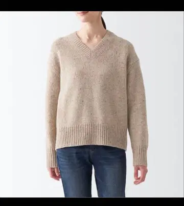 무인양품 울 혼방 네프실 V넥 스웨터 XL 베이지