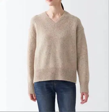 무인양품 울 혼방 네프실 V넥 스웨터 XL 베이지