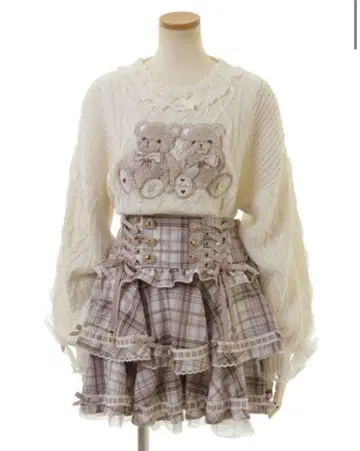 LIZLISA 사다리 리본 체크 티어드 치마바지/핑크