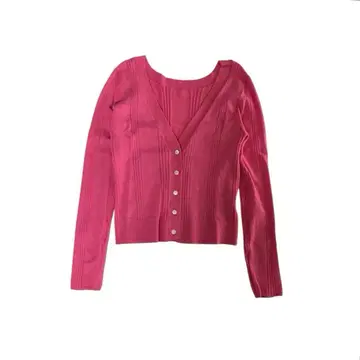 Ray BEAMS V넥 리브 가디건 핑크 31 | 짧은 기장