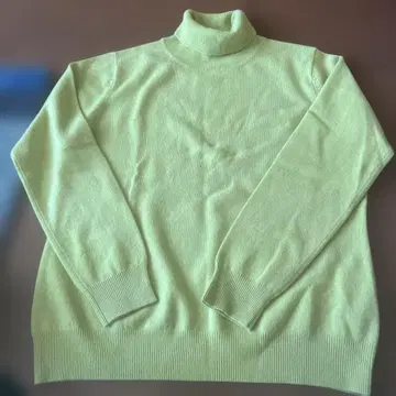 타카시마야 캐시미어 터틀넥 니트 옐로우 그린 LL