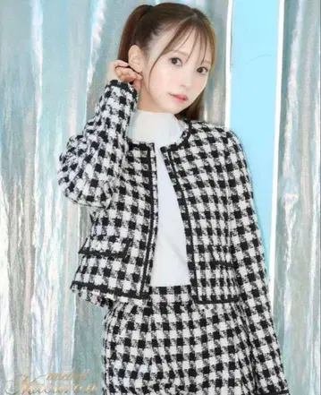 새상품 미셸 마카롱 트위드 체크 자켓