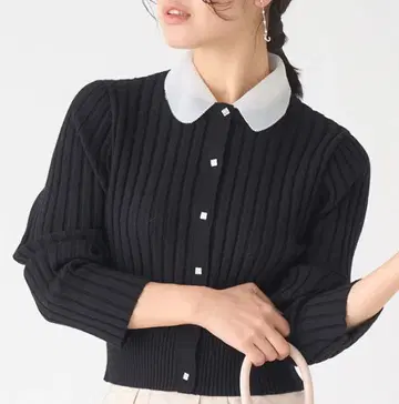 CELFORD 탈부착 가능한 리본 & 칼라 가디건 블랙 니트 니트 가디건