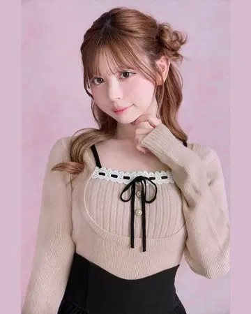 미셸 마카롱 리본 리브 니트탑 핑크 XS 사이즈