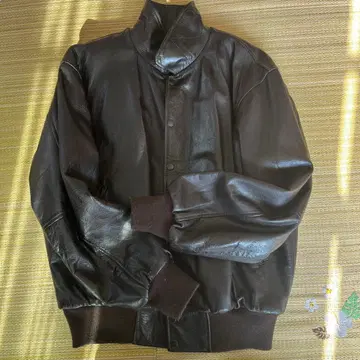 VAN JAC 가죽 점퍼 바시티 자켓 브라운