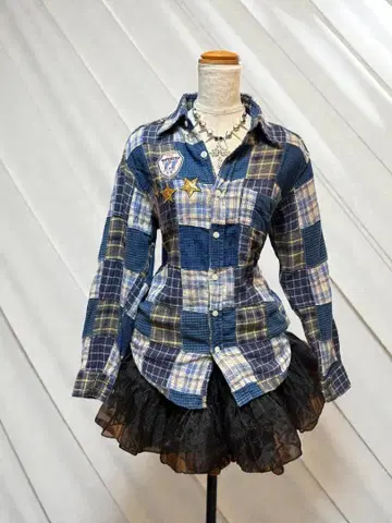 y2k 헤이세이 갸루 패치워크 자수 패치 체크 페어리 그런지