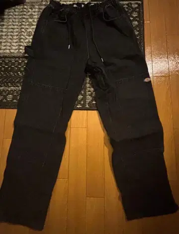 블랙 카고 팬츠 허리밴딩
