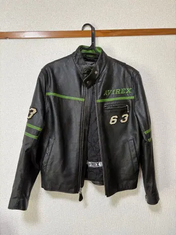 AVIREX 가죽 자켓 63 모델 M 블랙 x 그린 라이더스