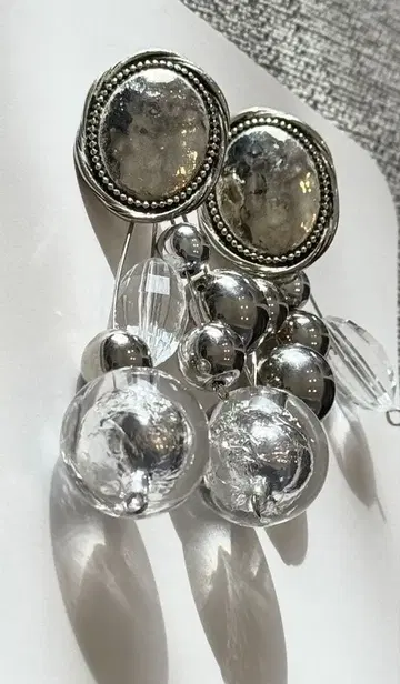 빅 사이즈 귀걸이 실버 클리어 비즈 경사용 귀걸이