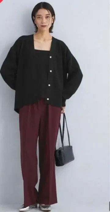 가을 니하이 플레어 팬츠 와인 레드