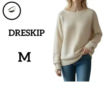 드레스킵 니트 스웨터 M 아이보리 볼륨 소매 골드 버튼 가을 겨울