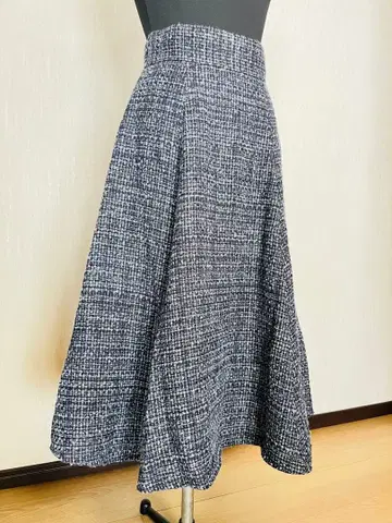 네이비 트위드 플레어 스커트 롱 기장 M