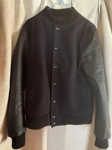 여성용 블랙 울 가죽 바시티 자켓