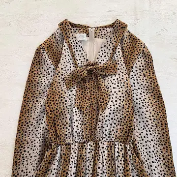 빈티지풍 리본 타이 레오파드 무늬 긴팔 롱 원피스 고급 레트로 11호