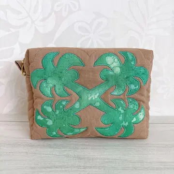 [ 재고 세일 ] 하와이안 퀼트 스퀘어 파우치 소 야자수 모티브