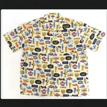 킹덤하츠 월드 로고 오픈 카라 셔츠 베이지 M 사이즈