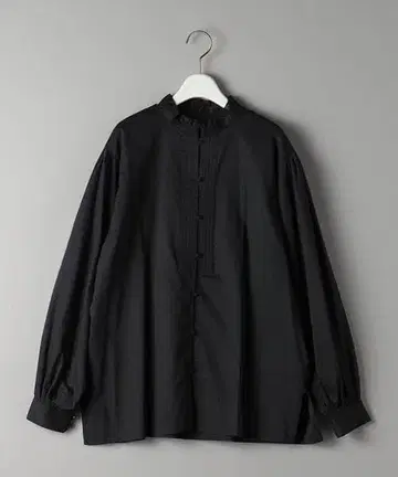 코튼 셀룰로오스 프릴 스탠드 카라 블라우스 -워셔블-