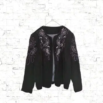 자수 노카라 자켓 블랙 한국제 벨벳풍