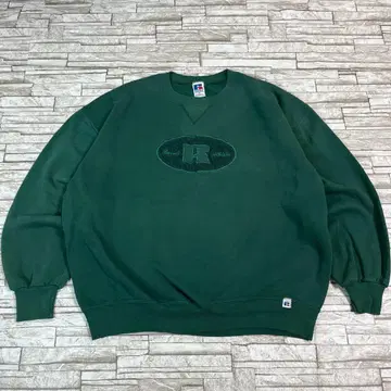 90s USA제 러셀 맨투맨 브랜드 로고 자수 디자인 그린