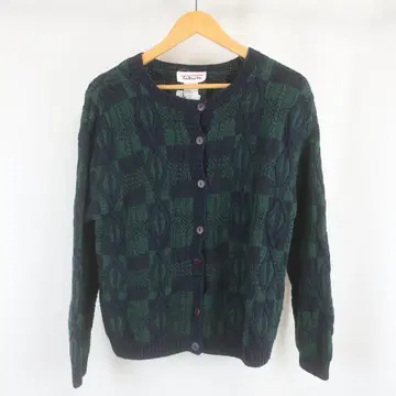 VINTAGE TALBOTS 체크 케이블 니트 가디건 M 그린