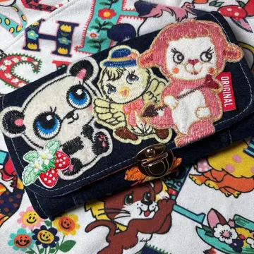레트로 동물 와펜 데님 대용량 장지갑