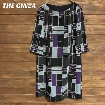 [ 더 긴자 ] 체크 무늬 7부 소매 원피스 레트로 일본제 L