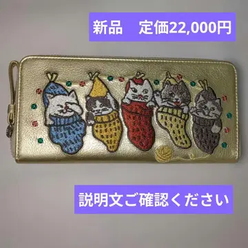 최종 가격 새상품 맨해트너즈 팅클퍼스 장지갑 골드 자수 고양이 패턴