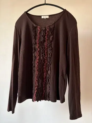 SCAPA 브라운 프릴 장식 긴팔 상의