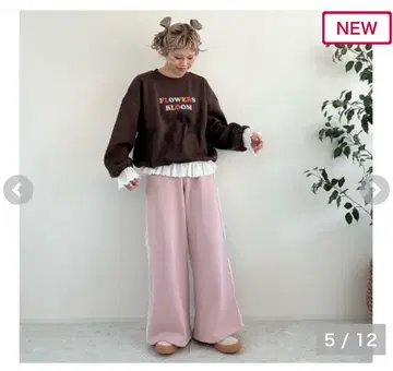 시마무라 ayano 사이드 프릴 스웨트 팬츠 핑크 M