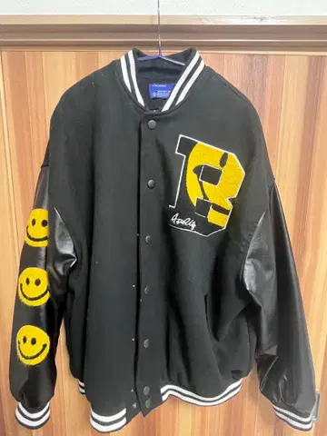 컬러풀 자수 바시티 자켓 블랙