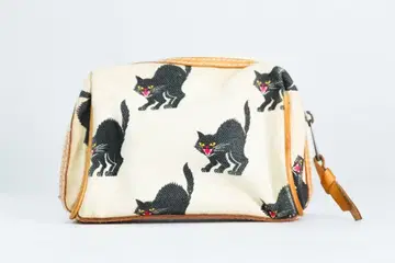 검은 고양이 프린트 캔버스 파우치