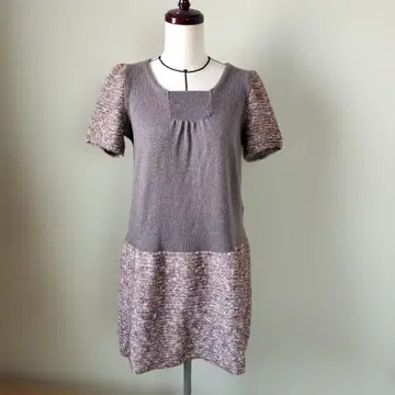 스퀘어넥 니트 튜닉 반팔